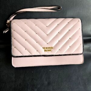 VICTORIA'S SECRET STUDDED V QUILT CREDIT CARD PHONE HOLDER WRISTLET WALLET PINK